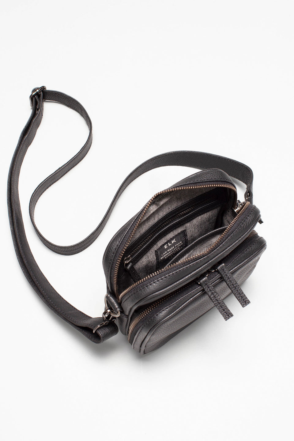 Klim Small Leather Cross Body Bag With Front Pocket internal | BLACK
