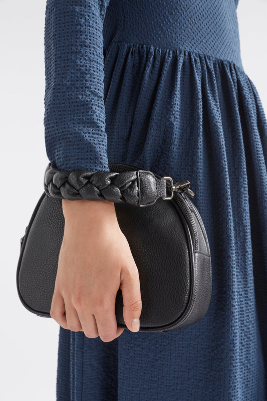 Kel Small Crossbody Vegan Bag with Braided Handel Model detail | BLACK