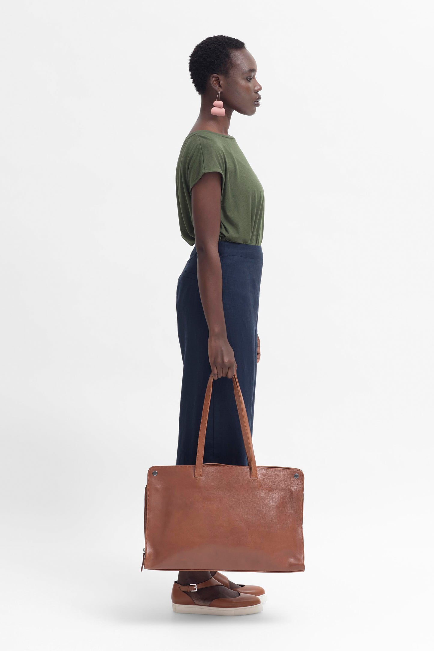Edda Large Cow Leather 2 Pocket Bag new Model Front  | Tan