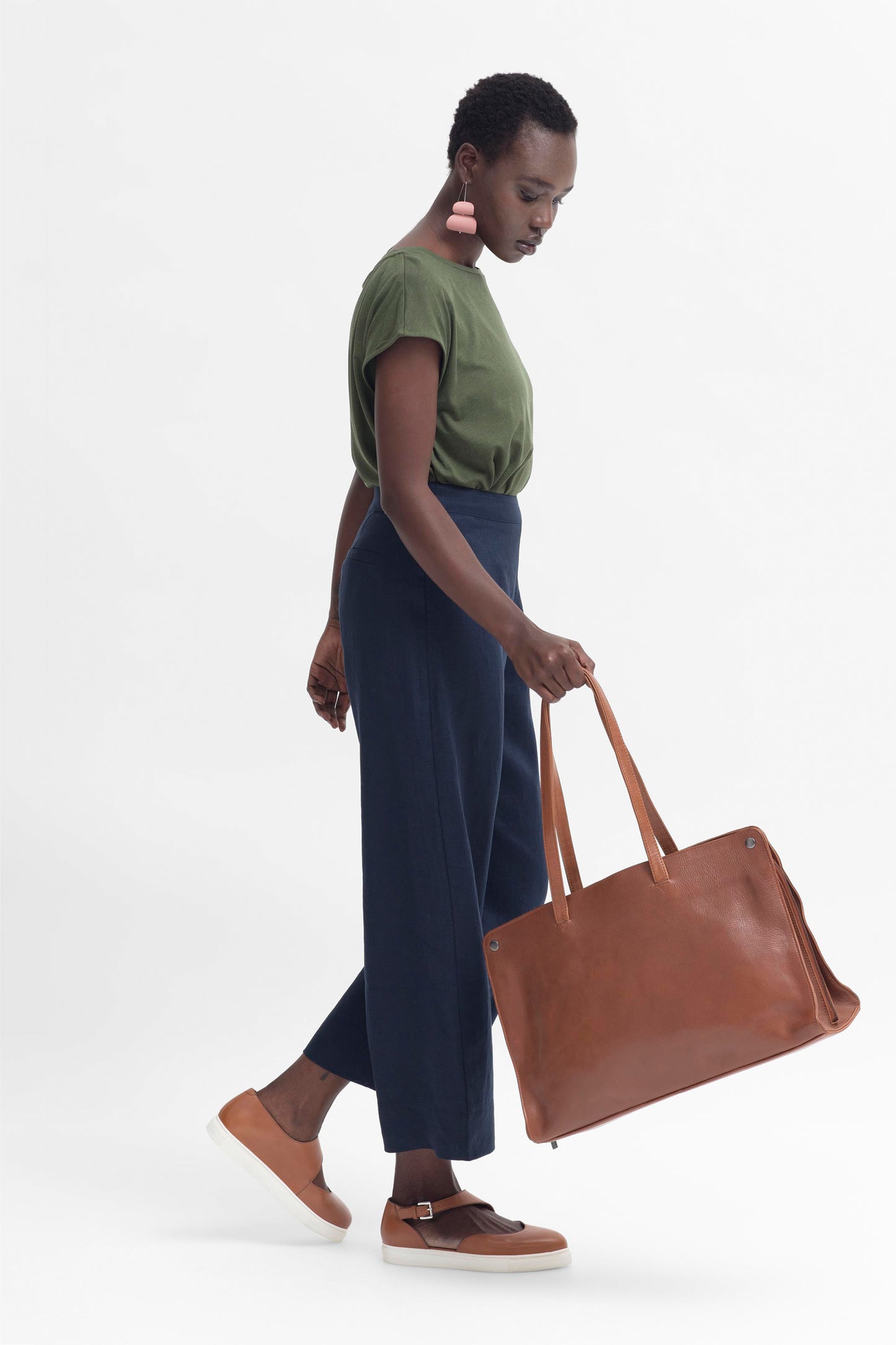 Edda Large Cow Leather 2 Pocket Bag new Model Front 2  | Tan