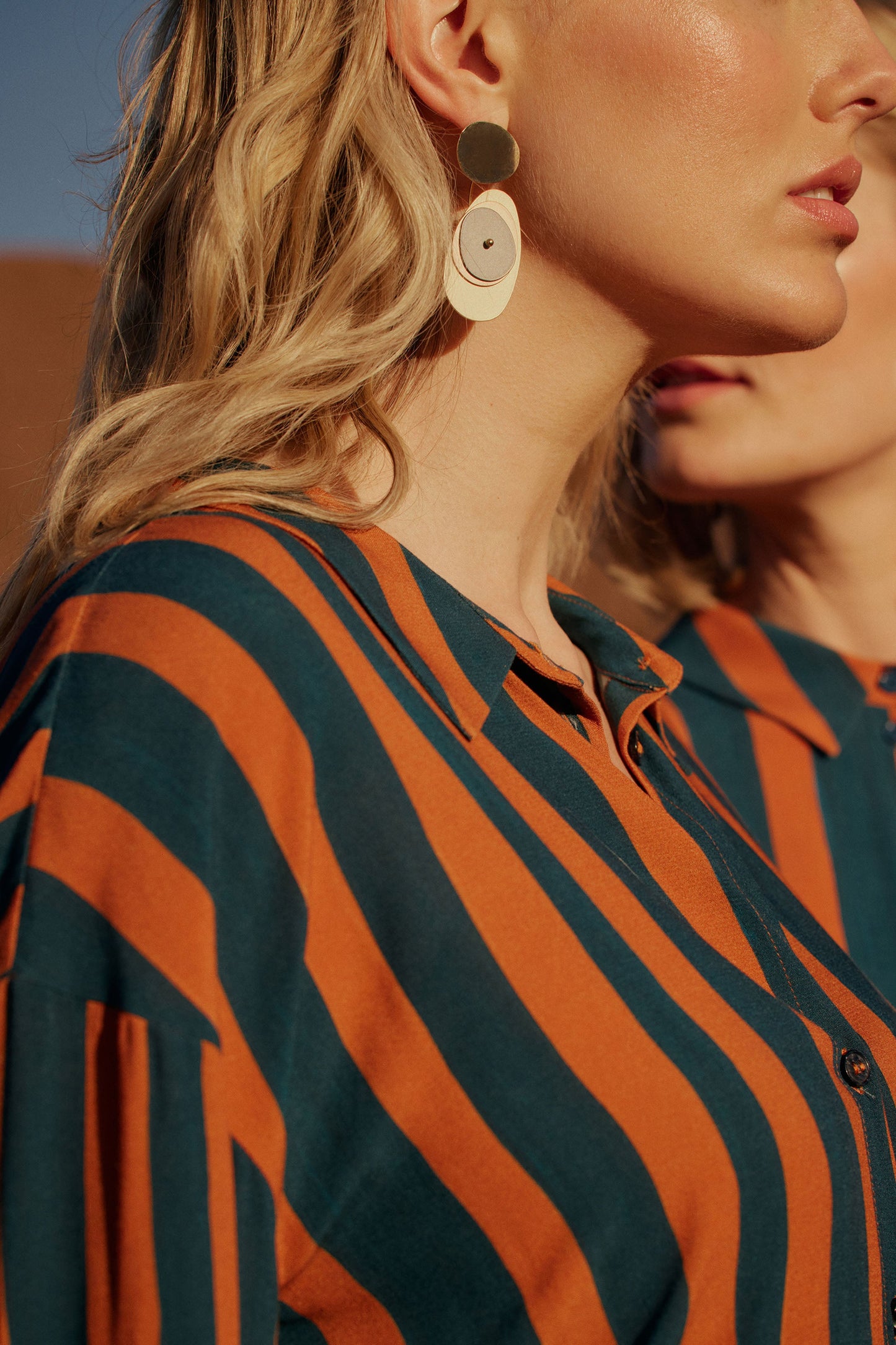 Orb Mixed Metal Disc Earring model | GOLD