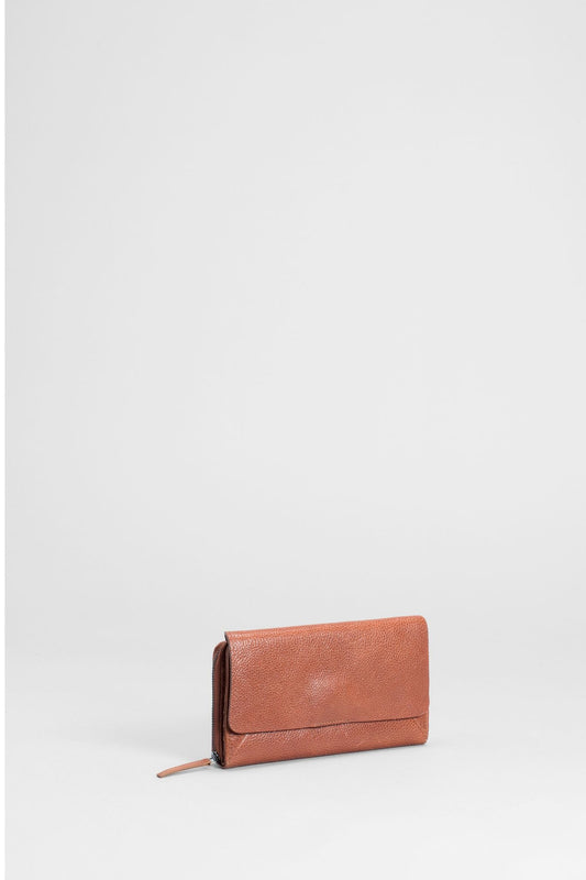 Nausta Wallet Flap and Zip up Leather Wallet Front | Tan